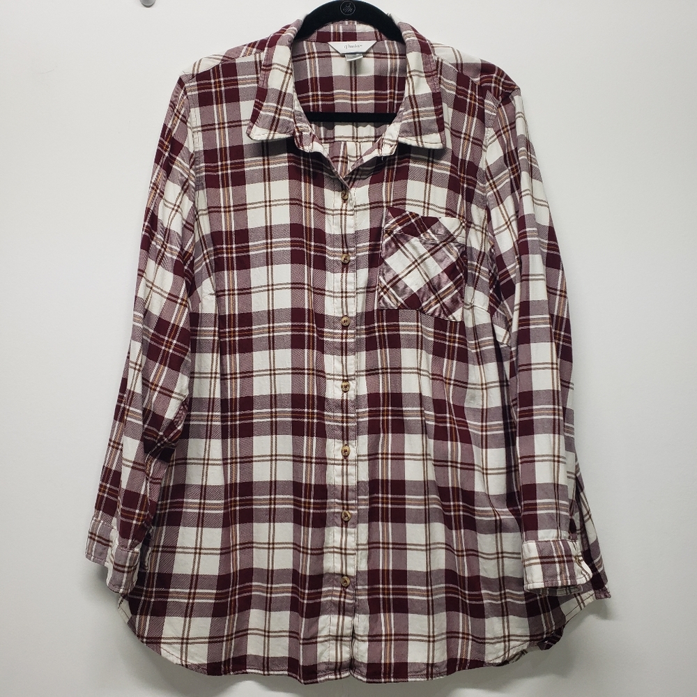 CJ Banks Button Up Long Sleeve Shirt Plaid Size 2X Modal Blend Country Classic